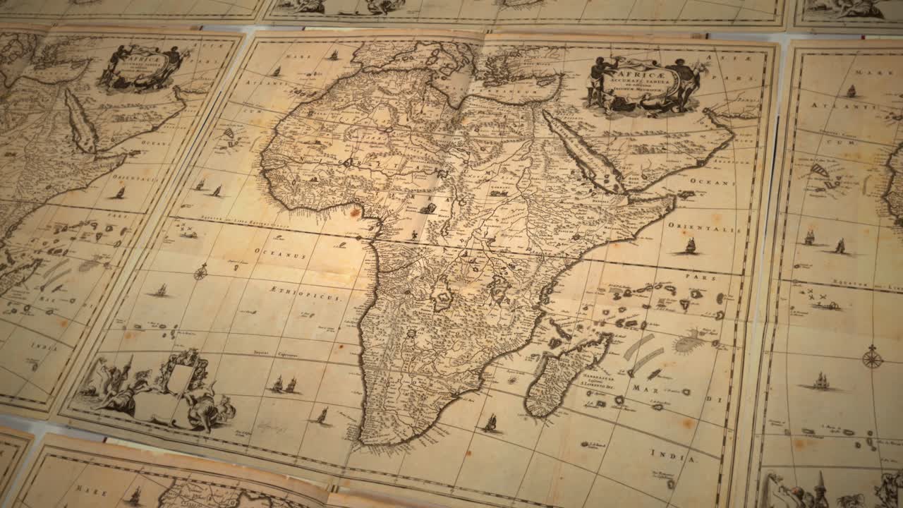 Old world atlas page featuring detailed African continent cartography
