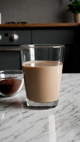 preparing a hot drink: stirring cocoa into milk