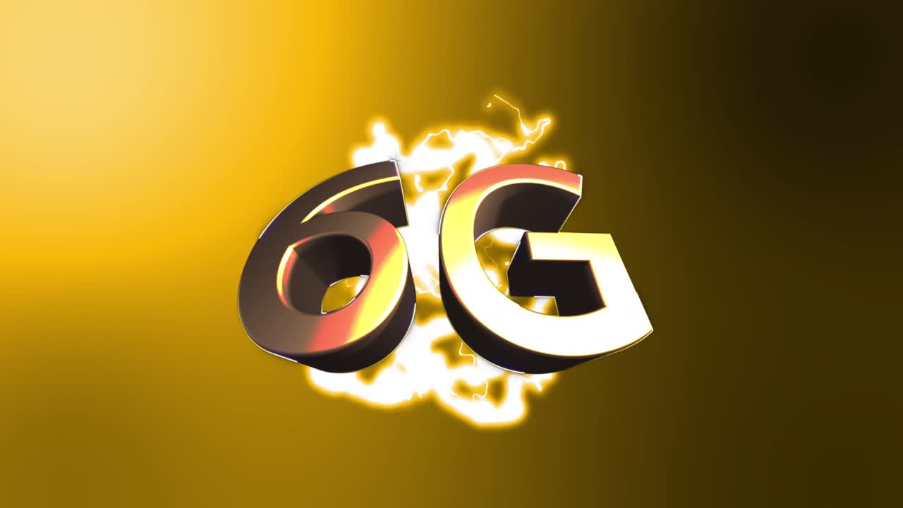 animación de texto de 6g sobre relámpagos en fondo verde