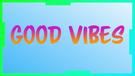 Animation-of-text-good-vibes-in-pink-and-orange,-over-blue,-then-green-background