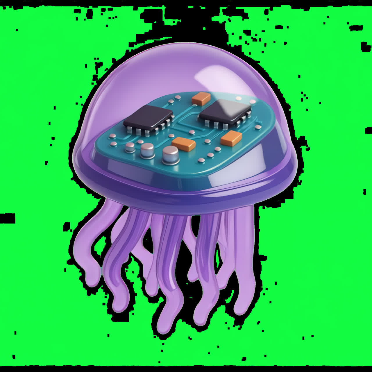 Futuristic jellyfish technology concept animation isolated asset, transparent 4K video, alpha
