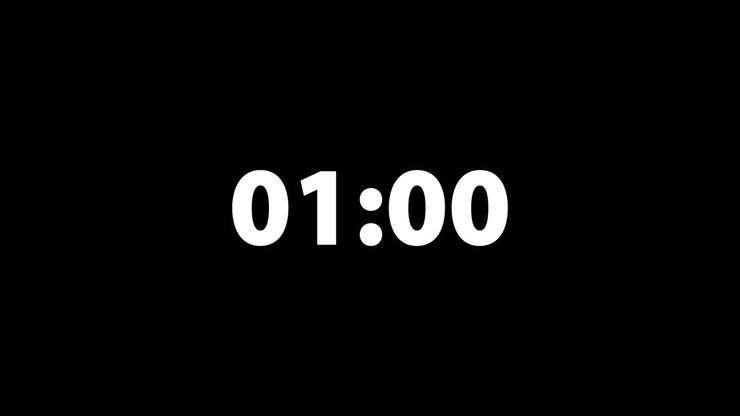 Einminütiger Countdown in der Schriftart Myriad Pro Bold in Schwarz-Weiß