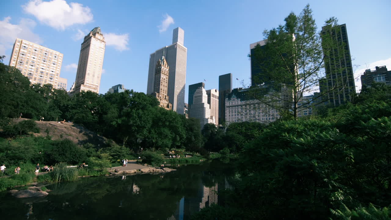 Central Park NYC Cityscape with Skyscrapers and Pond