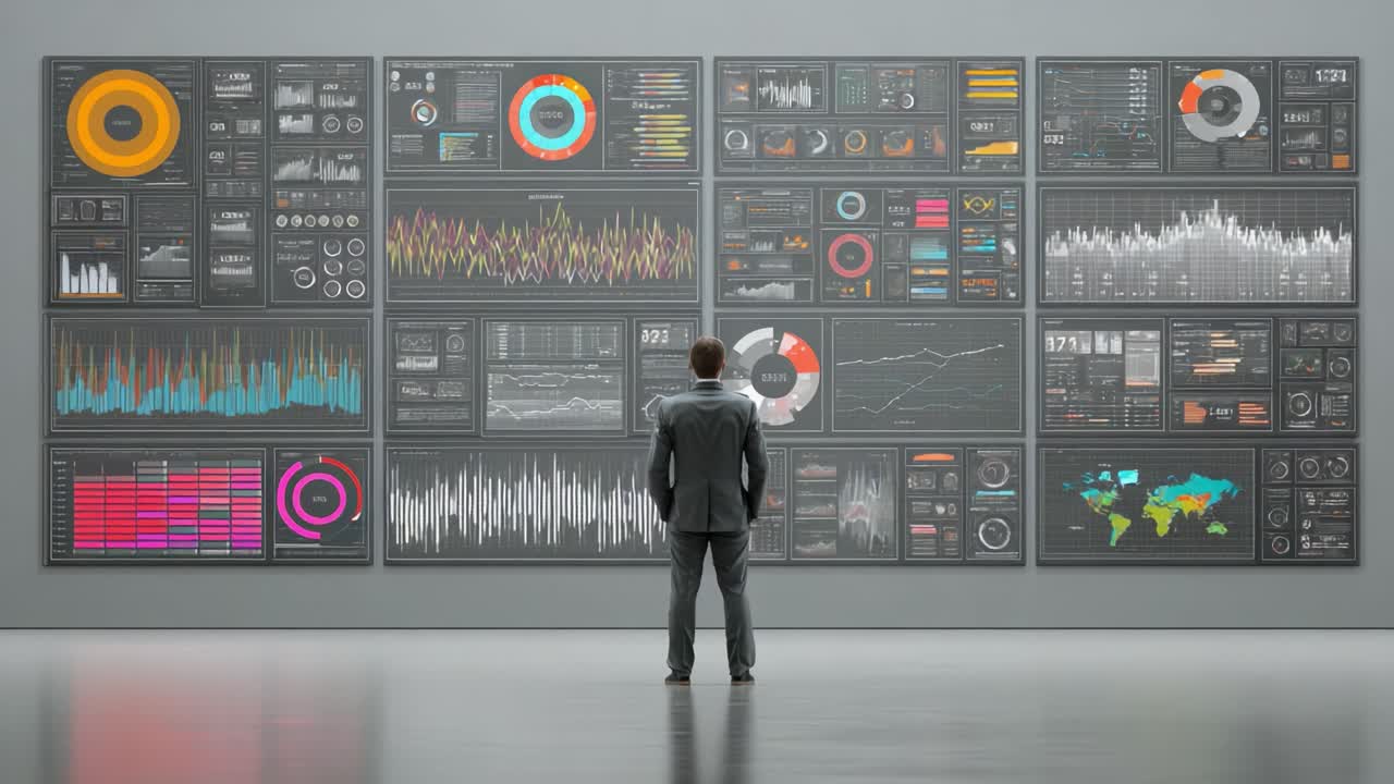 A Business Analyst Analyzing Data Insights from Digital Dashboards in a Modern Office Environment: Visualizing Key Metrics and Trends for Strategic Decisions