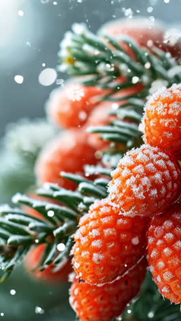a branch of red berries covered in snow