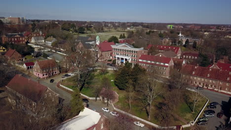 Aerial-flyover-of-Old-Salem-North-Carolina