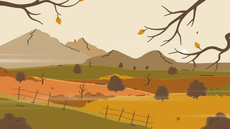 Eine-Animation-Einer-Handgezeichneten-Flachen-Herbstlandschaft