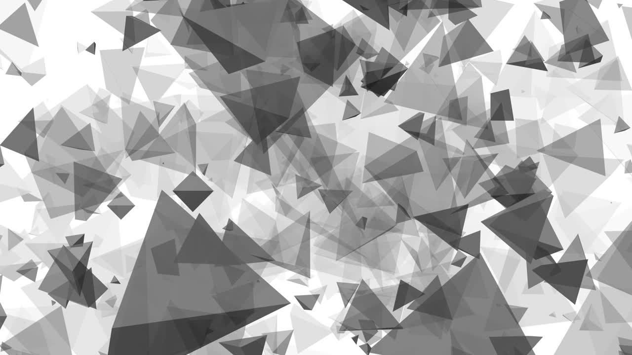 3D animated triangle shapes pyramid polygon vector floating flying to screen visual effect on white background intro titles motion gfx grey