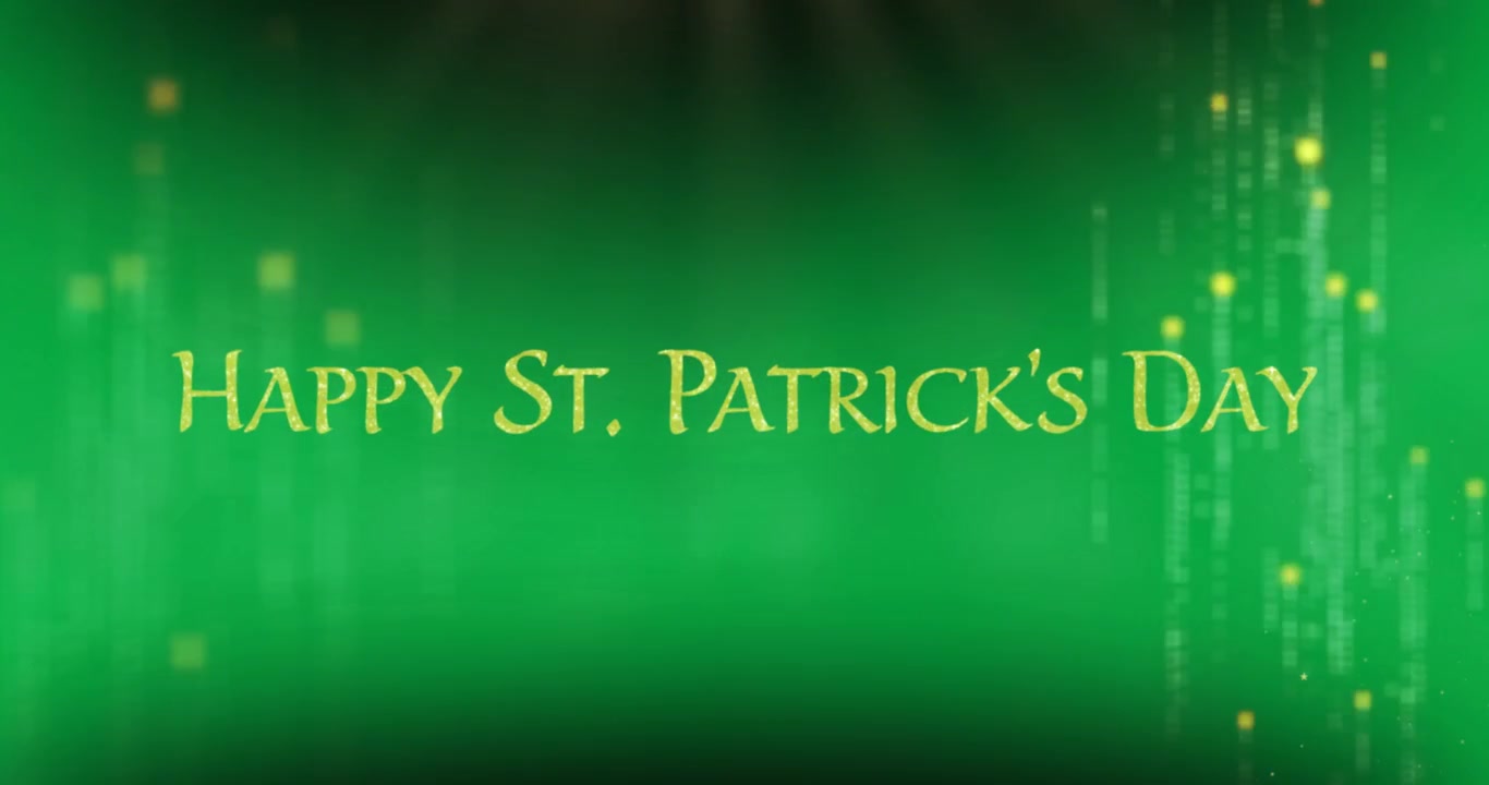Gold trail emerging right arcing, making Happy St Patricks Day text to celebrate on transparent BG