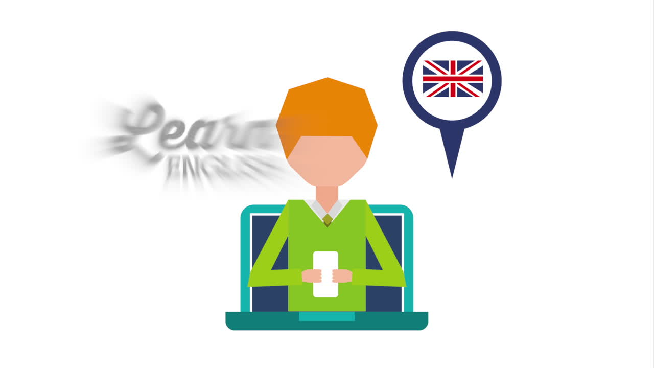 uomo personaggio con imparare l'animazione inglese