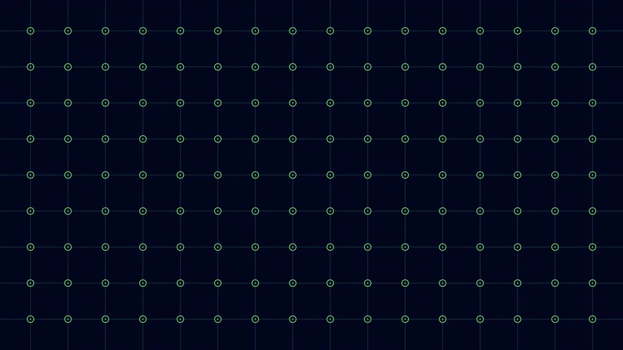 Geometric design grid pattern of black and green circles on dark background