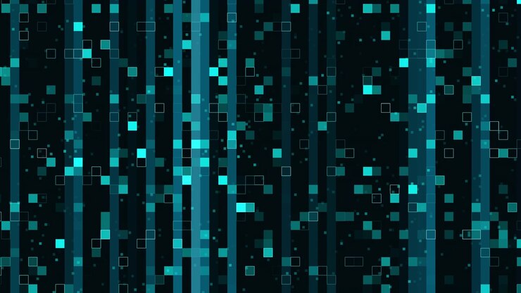 Abstract Digital Background with Moving Cyan Data Squares