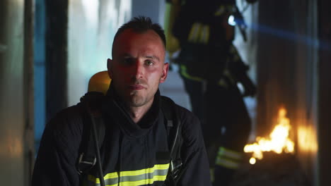 firefighter at the scene of a building fire
