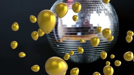 animación de globos flotando sobre una bola de espejo giratoria