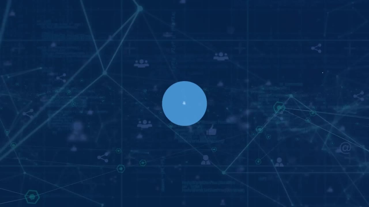 Animation of network of digital icons against statistical data processing over digital tablet