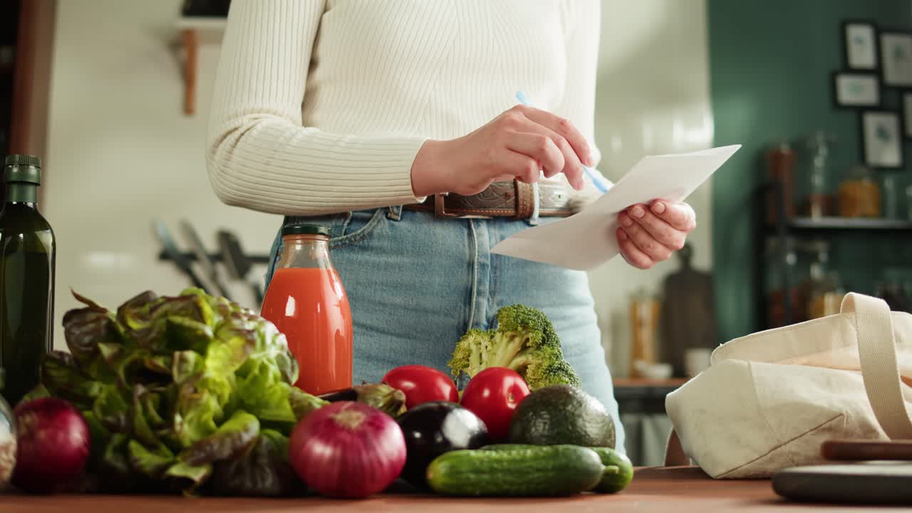 Woman making a grocery list
