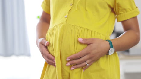 Closeup,-pregnant-and-woman-touching-stomach