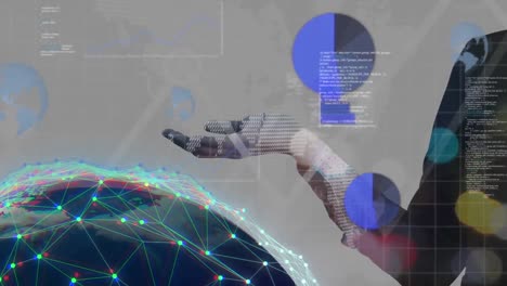 Animación-Del-Procesamiento-De-Datos-Financieros-Y-Del-Globo-Sobre-Una-Empresaria-Caucásica