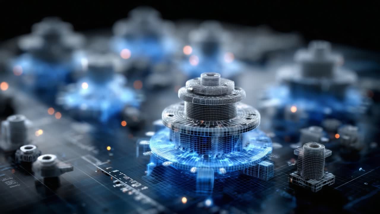 Captivating Close-Up of Futuristic Digital Machinery with Intricate Gears and Circuitry Showcasing Advanced Technology and Innovation in a High-Tech Environment