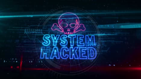 system hacked alert with skull symbol abstract loopable animation