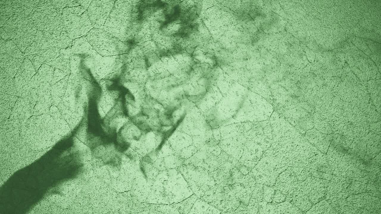 sombra de una mano contra un fondo verde texturizado