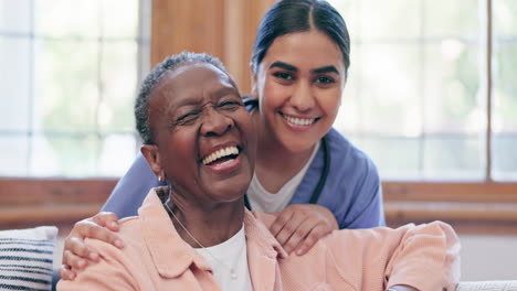 Happy-woman,-doctor-and-hug-in-elderly-care