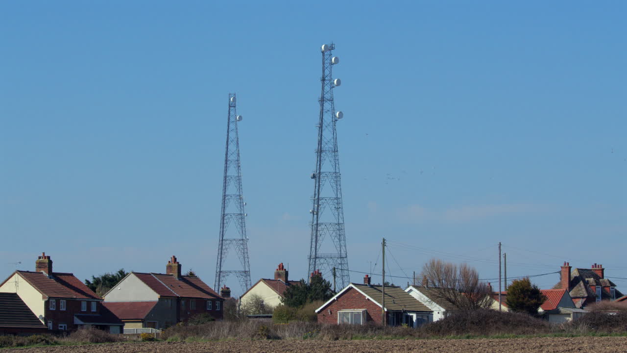 Wide shot of a communication mast tower at Bacton