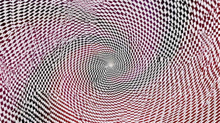 Black White Checkerboard Spiral Creates Mesmerizing Optical Illusion With Subtle Color Accents, Dizzying
