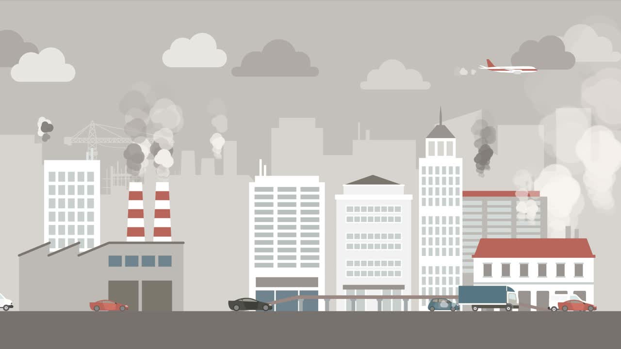 Polluted city with car traffic