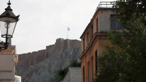 view to acropolis hill in athens downtown