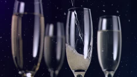 Animation-Von-Champagnergläsern-Und-Champagnerausgießen,-Wobei-Konfetti-Auf-Schwarzen-Hintergrund-Fällt