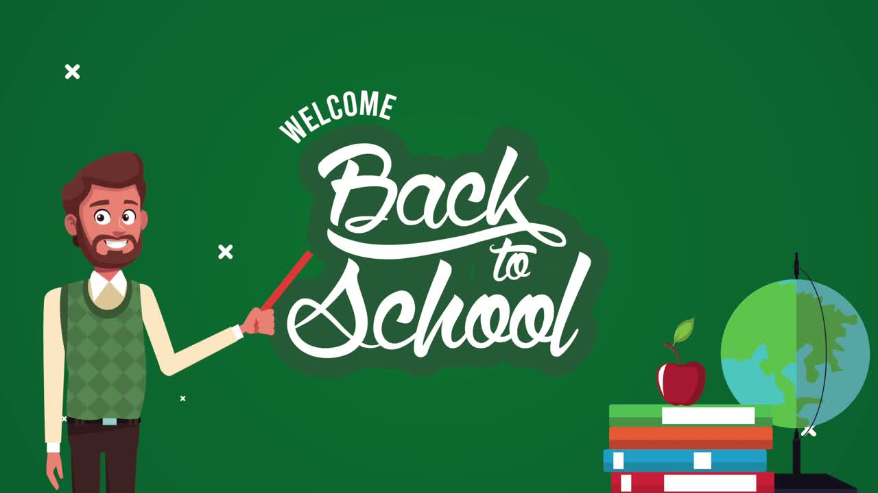 남자 교사와 칠판을 가진 학교 애니메이션으로 돌아갑니다.