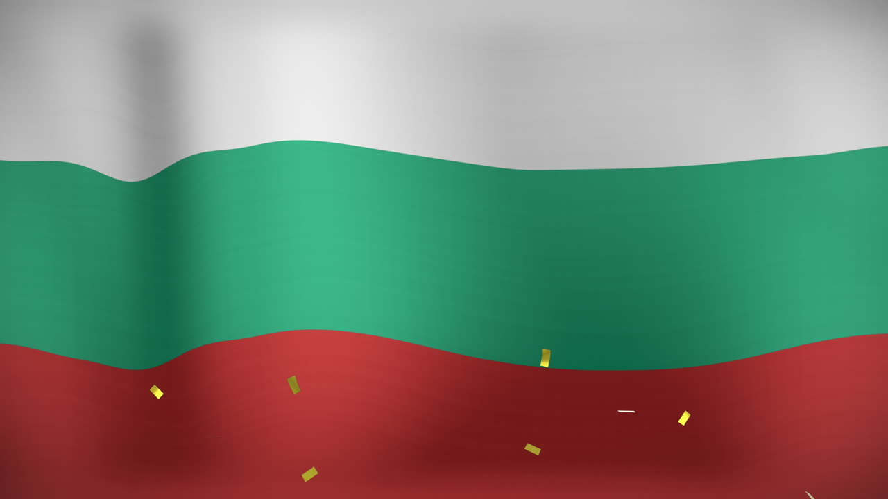 Animation von Konfetti über der Flagge Bulgariens