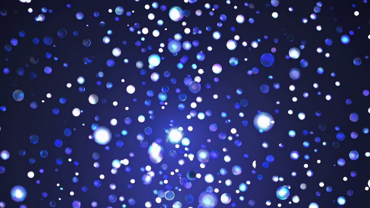 Luci bokeh blu magiche fluttuanti su sfondo astratto scuro