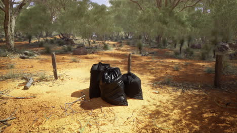 discarded waste sits amidst a tranquil outback landscape under the sun
