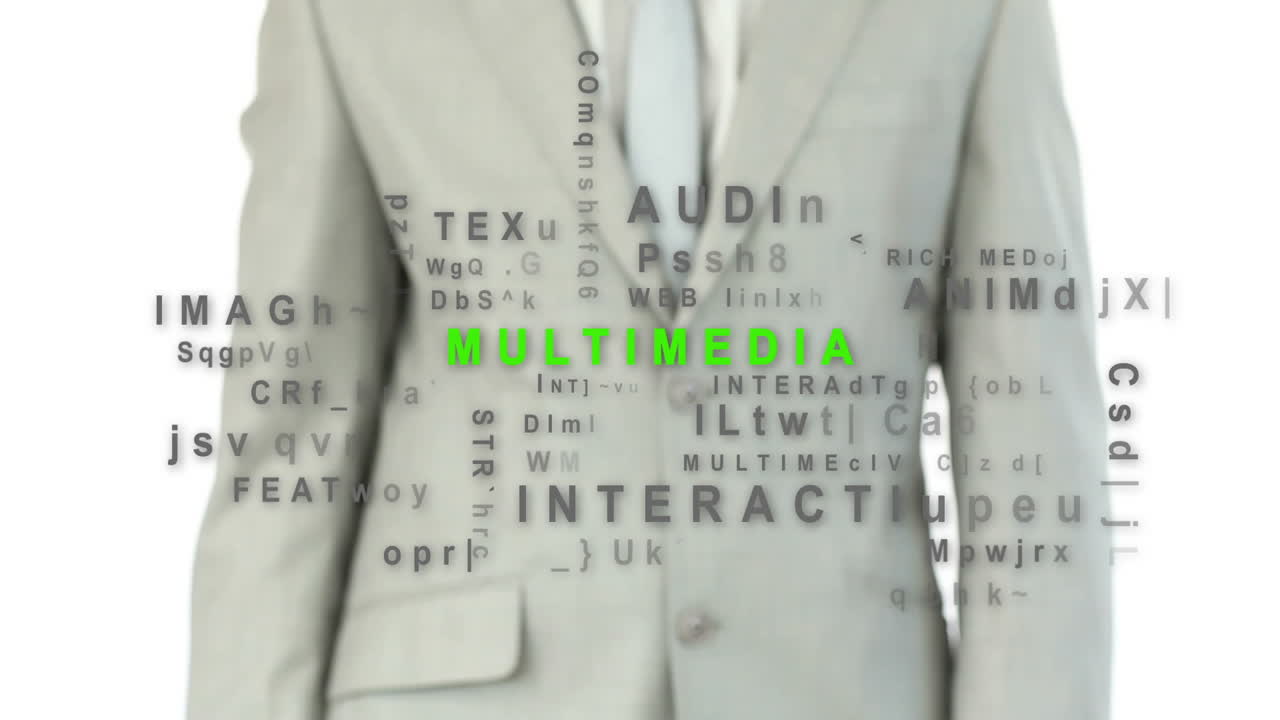 홀로그램 멀티미디어 버튼을 만지는 사람