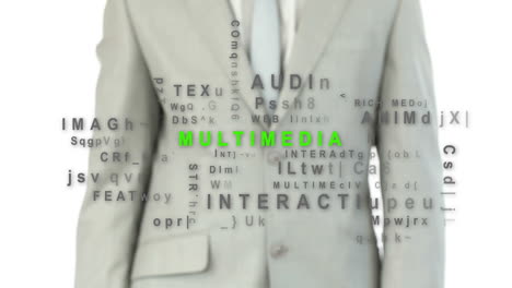 hombre tocando el botón holográfico multimedia