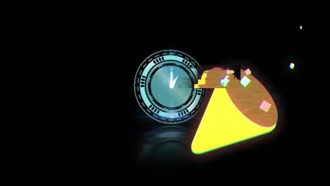 Animation-Von-Konfetti-über-Beweglicher-Uhr-Auf-Schwarzem-Hintergrund