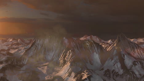 snowy mountains at sunset