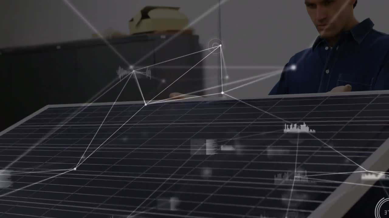 태양 전지 패널을 통한 연결 네트워크의 애니메이션