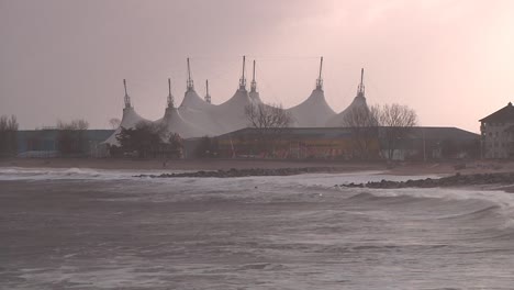 butlins holiday camp with stormy sea during storm franklin. bristol channel. minehead. somerset. uk 20th february 2022.