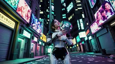 cyberpunk woman in neon city