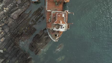 Abandoned-Ghost-Ship-MV-Alta-Broken-In-Half-On-Rocky-Shore-Of-Ballycotton-In-Cork,-Ireland