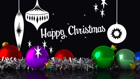 feliz navidad escrito delante de los adornos