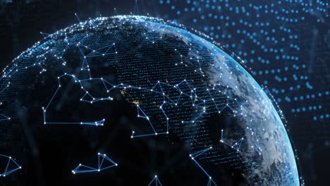 red de conexiones en todo el mundo contra puntos en fondo azul