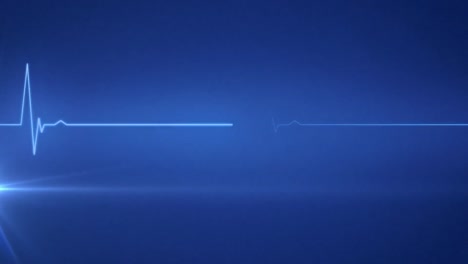 animation of blue light trail of heartbeat monitor moving in seamless loop on blue background