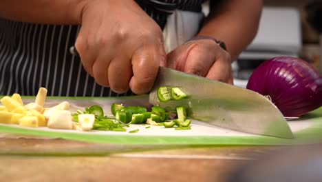 chopping fresh serrano peppers - chana marsala series