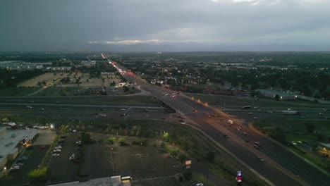 Traffic-Driving-In-The-Overpass,-Streets-And-Expressway-Road-At-Night-In-Denver,-Colorado,-USA