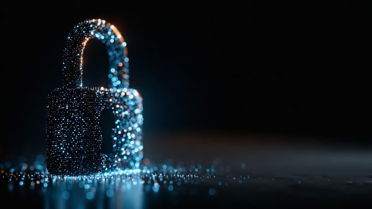 Digital Lock Concept Representing Security and Protection with Glowing Particles in a Dark Environment to Illustrate Modern Cybersecurity Measures