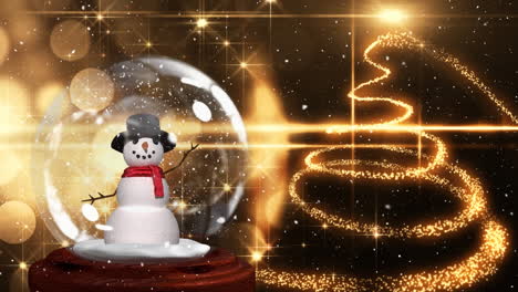 cute christmas animation of snowman in snow globe and spiral light trail 4k